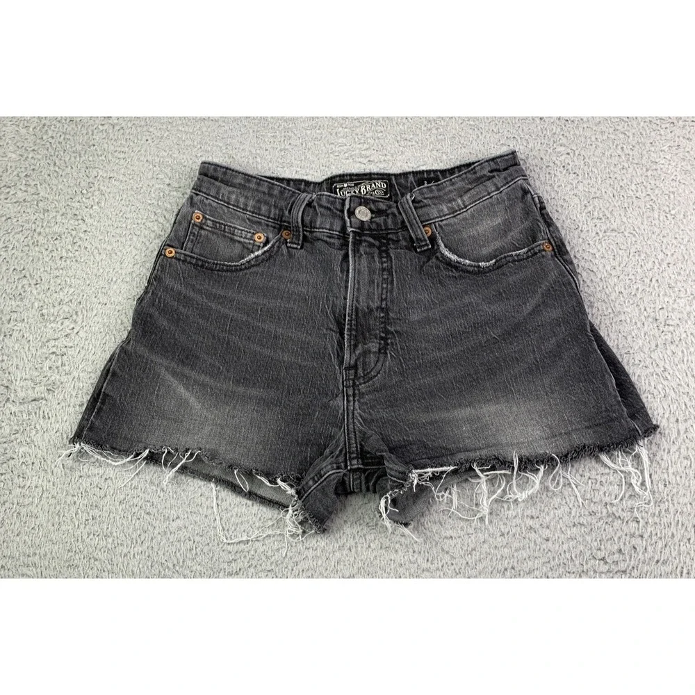 Lucky Brand Jean Shorts Womens Size 2/26 Lucky Pins Distressed Denim Black Jeans
